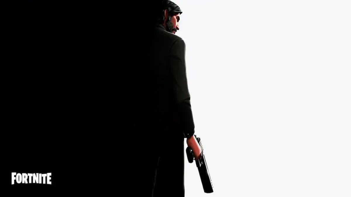 Fortnite skin wearing a black suit holding a hand cannon