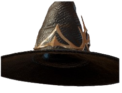 A wizard hat from Enshrouded with a gold accent on the front