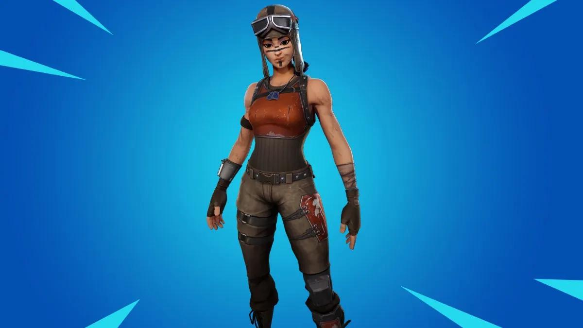 A woman with black face marking on the face and a pilot helmet in Fortnite