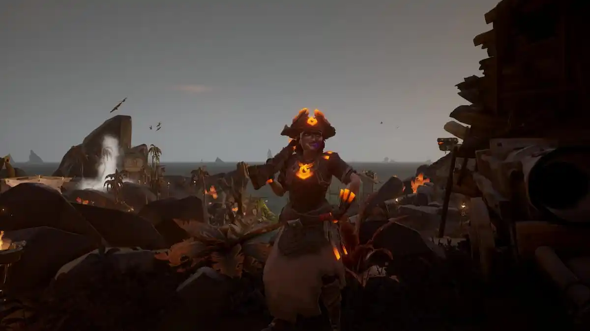 Grace standing at the Morrow's Peak outpost in Sea of Thieves.