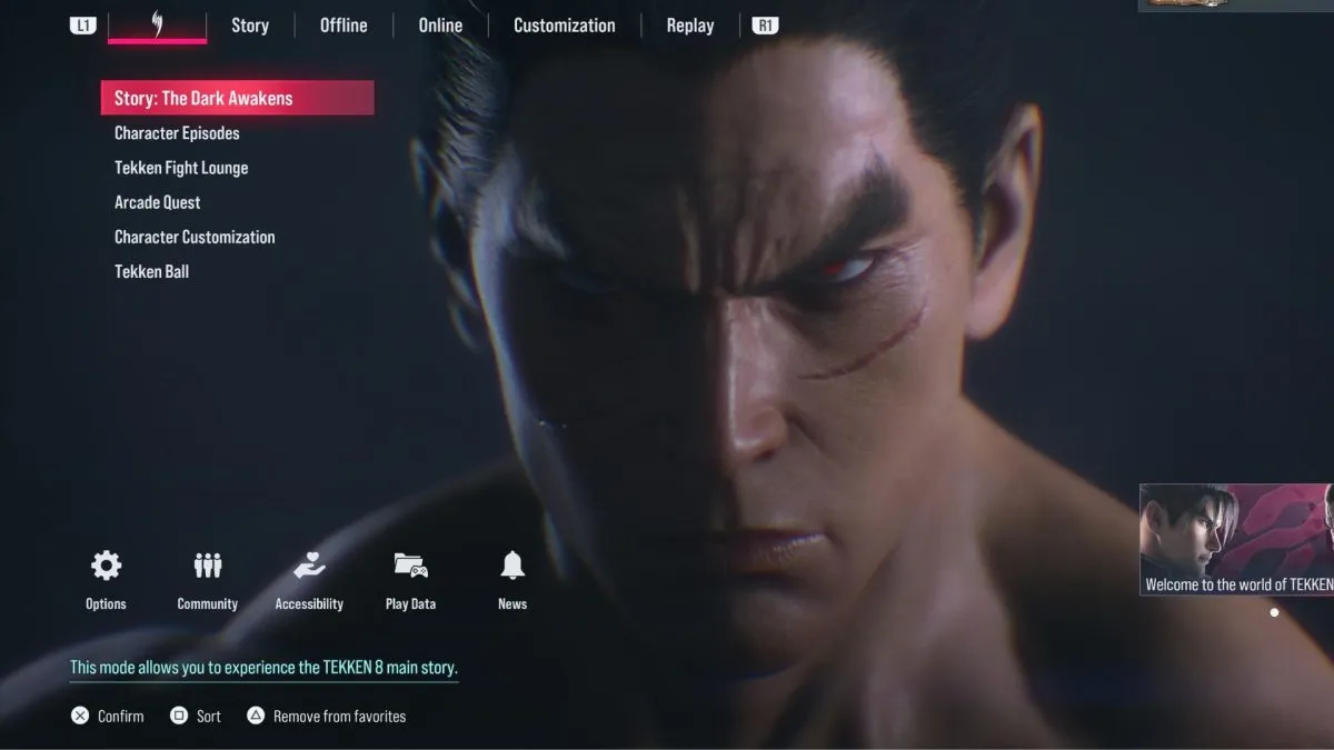 tekken 8 main menu screen