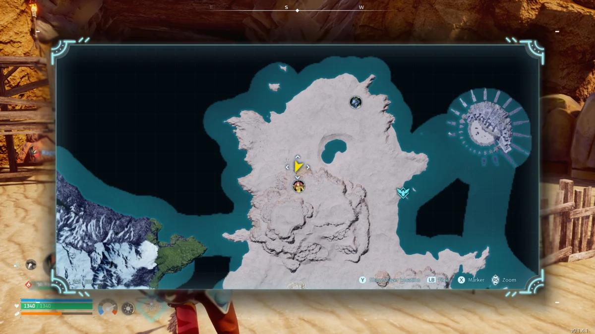 A screenshot of the map in Palworld showing the location of The Furthest Mineshaft.