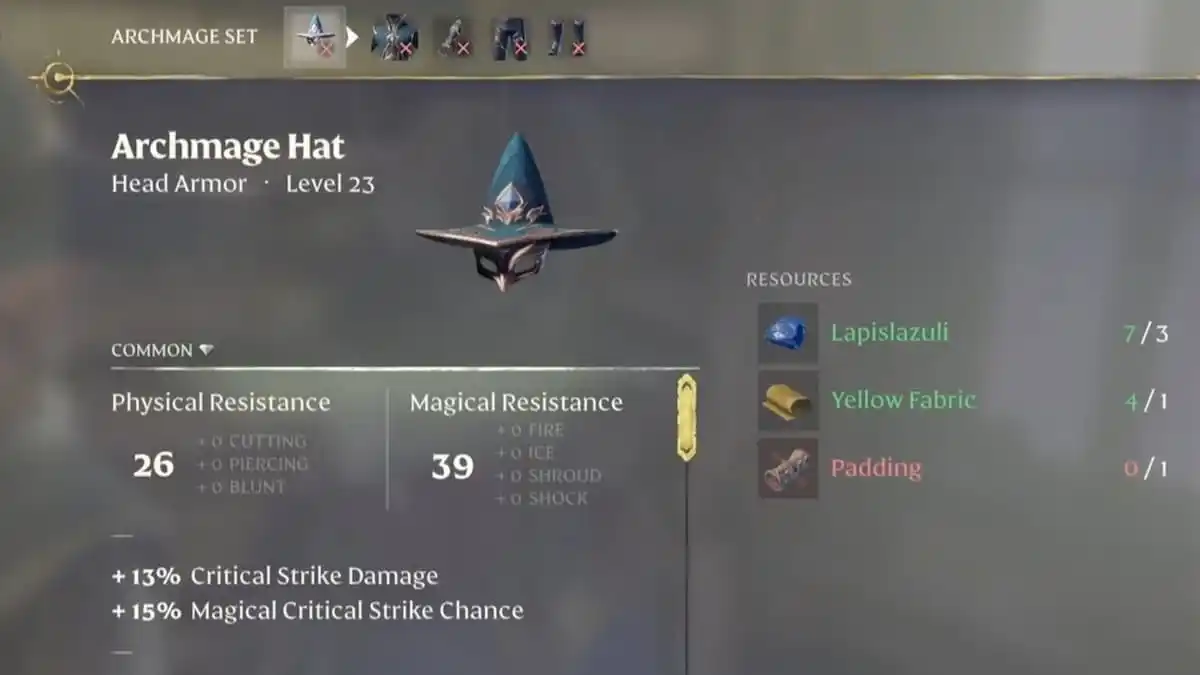 The Archmage Hat crafting option.