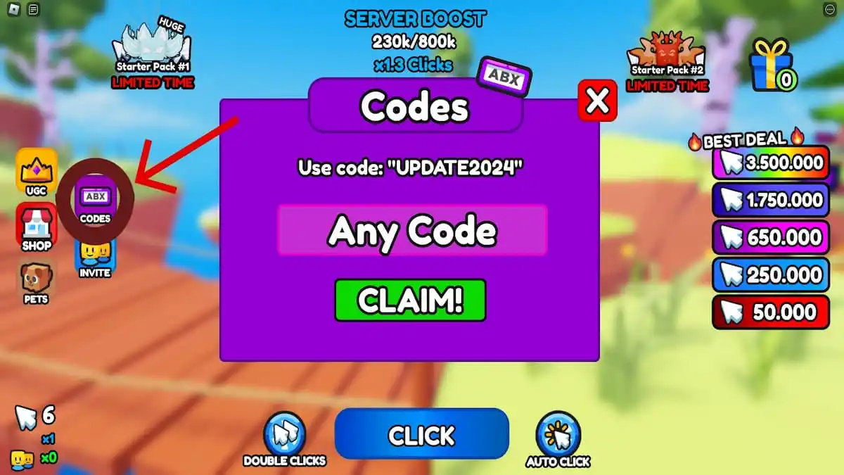 How to redeem codes in Click For UGC.