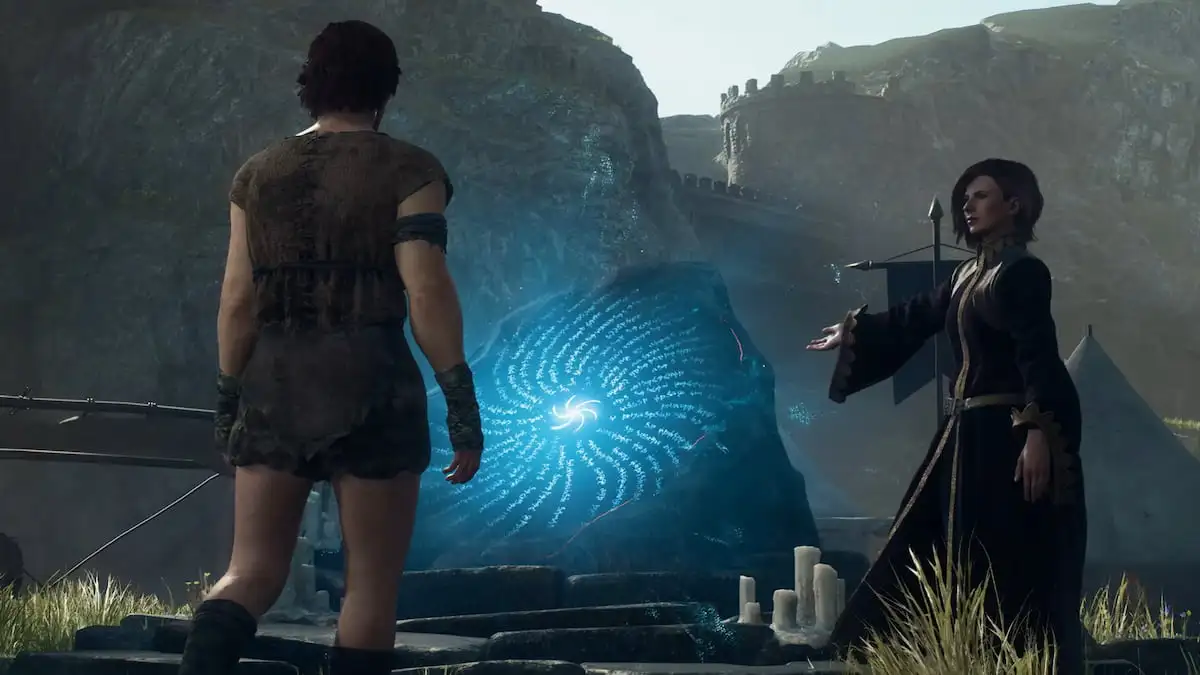 Ulrika showing a Rfit Stone to the player in Dragon's Dogma 2.