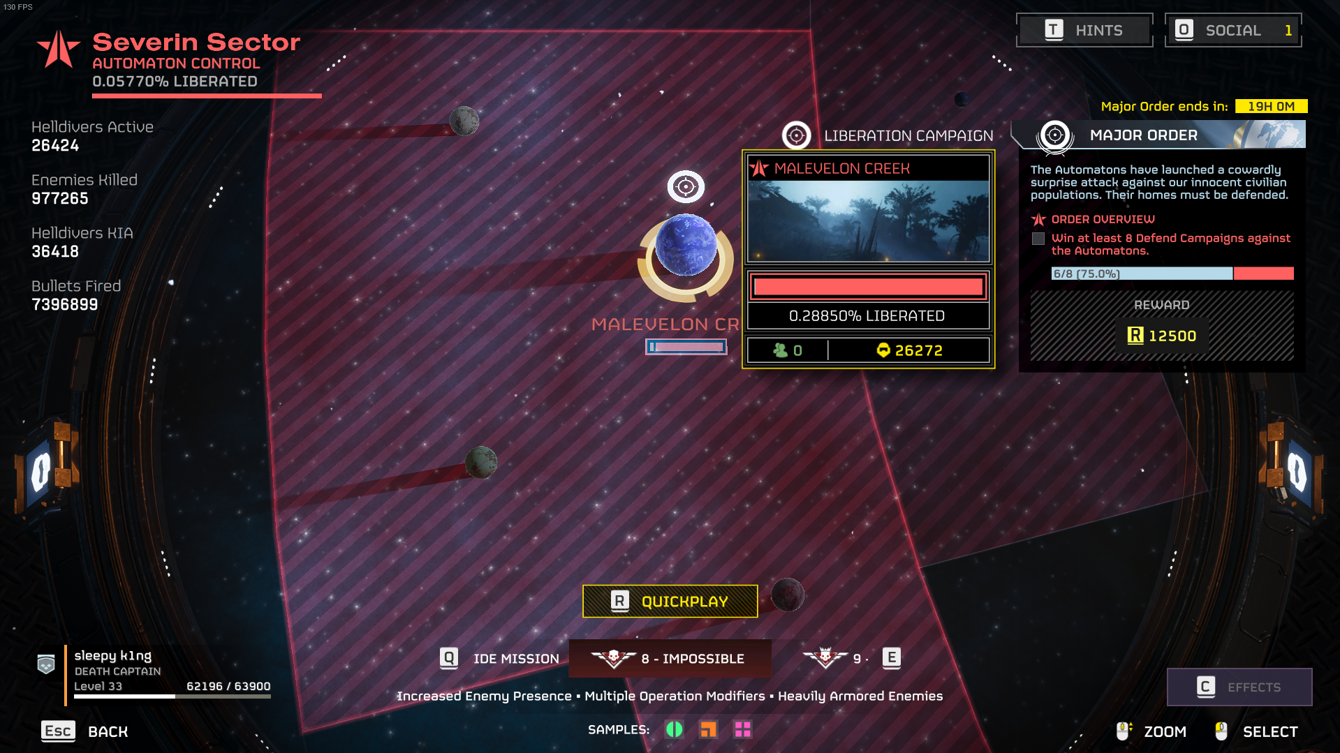 Malevelon Creek on the Galactic War map in Helldivers 2.