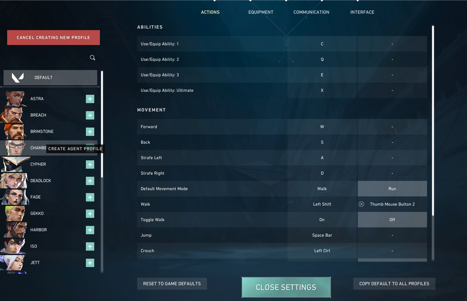 Agent profiles in VALORANT