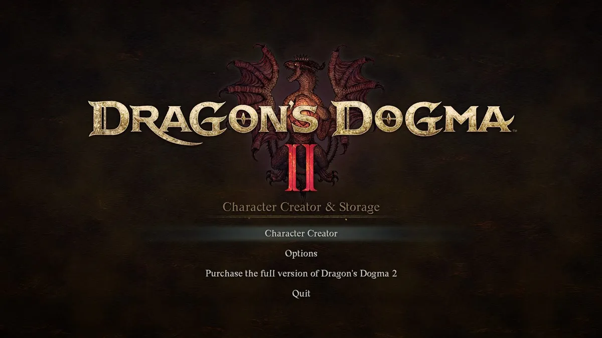 Title screen for Dragon's Dogma 2 character creator