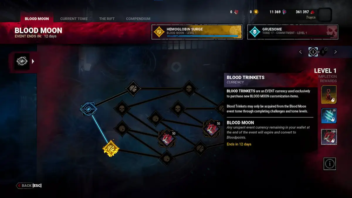 Blood Moon tome screen in Dead by Daylight