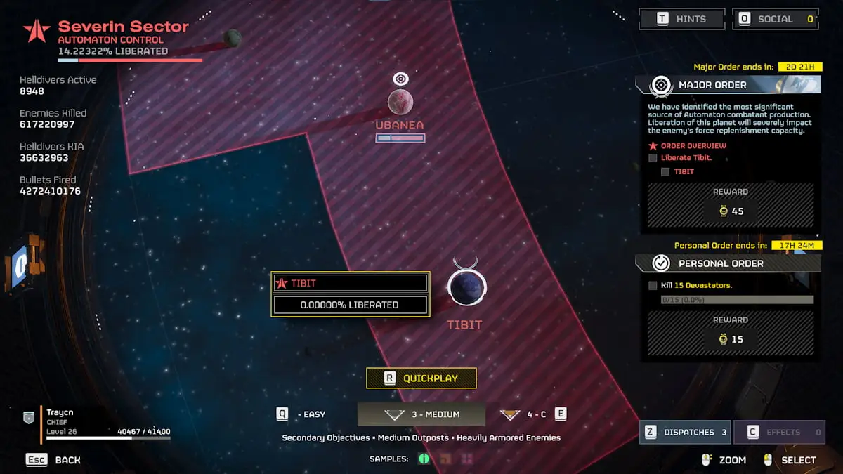 Tibit on the Helldivers 2 Super Destroyer map