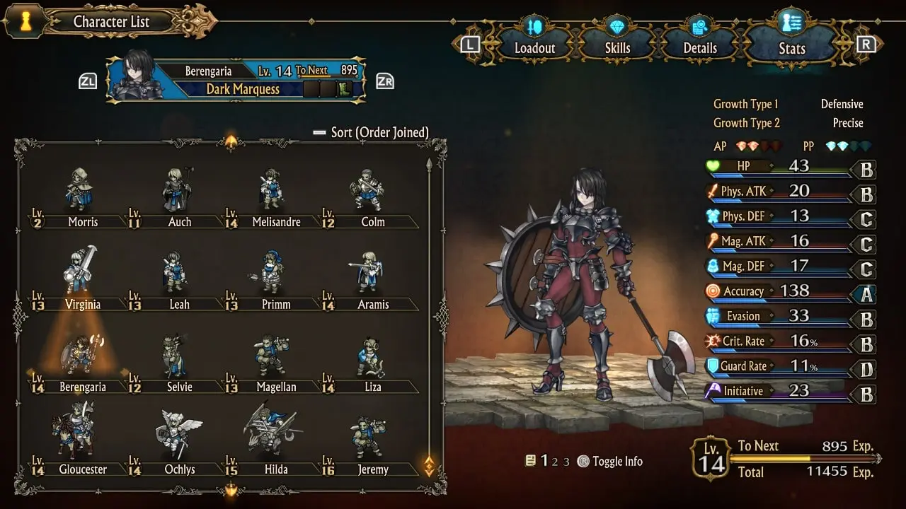 The Unicorn Overlord Unit UI for Berengaria.