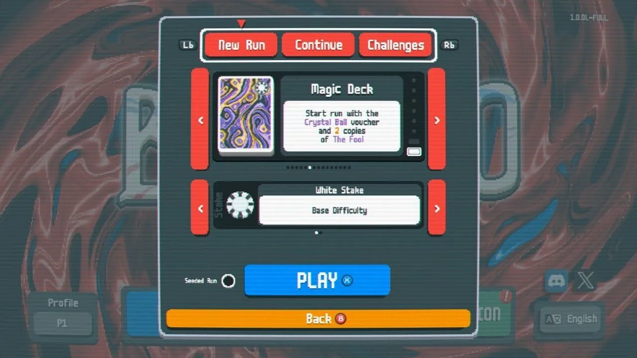 The Magic Deck selection menu in Balatro.