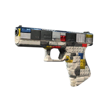 The Glock-18 weapon in CS2 repainted as to look like it was assembled out of Lego blocks. 