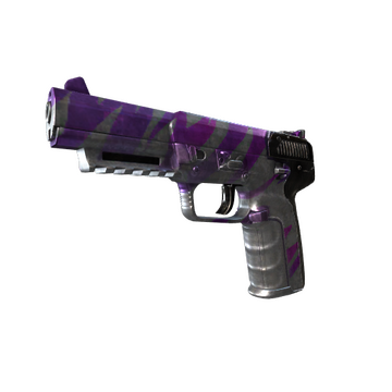 The Five-Seven pistol from Counter-Strike 2 with a purple and grey metallic paint. 