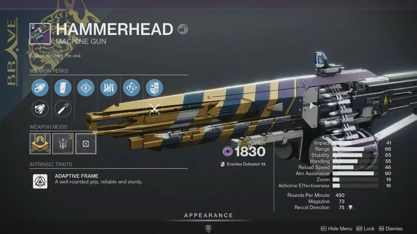 The Hammerhead LMG from Destiny 2.