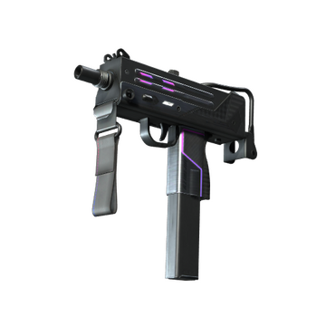 A MAC-10 weapon painted in matte grey and purple in CS2. 