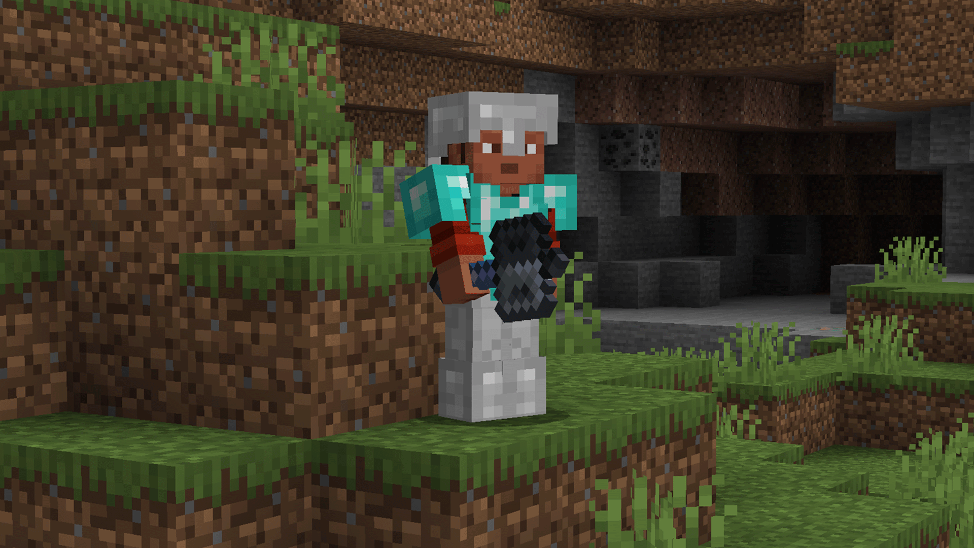 A player holding a mace in Minecraft.