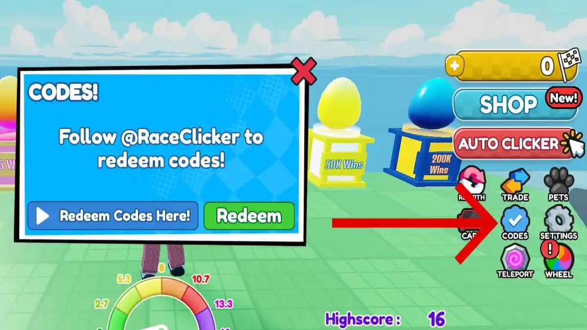 How to redeem codes in Race Clicker.