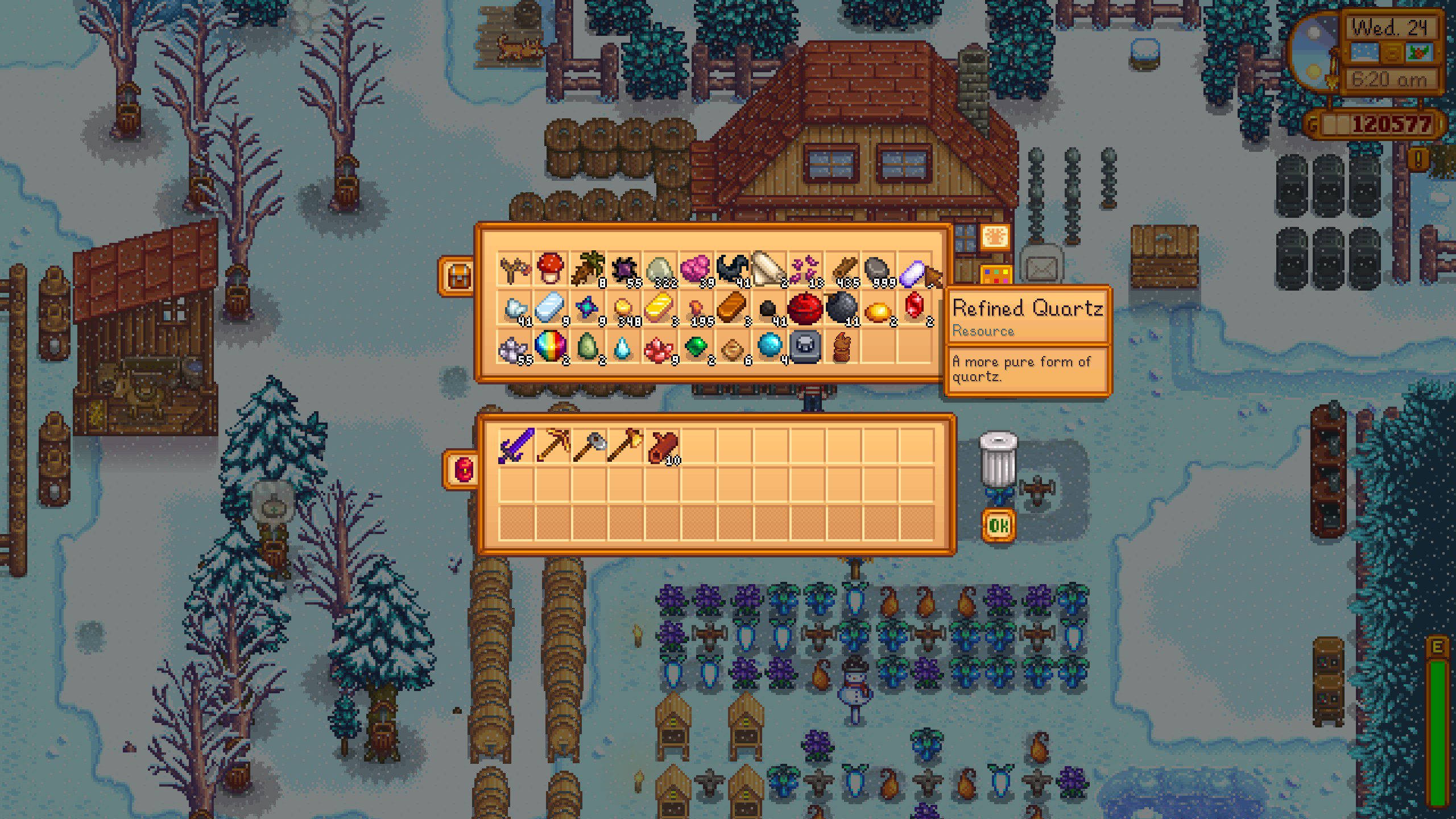 Refined Quartz in a chest in Stardew Valley.