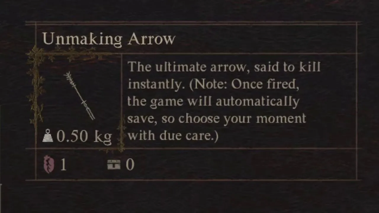 The Unmaking Arrow description in Dragon's Dogma 2.