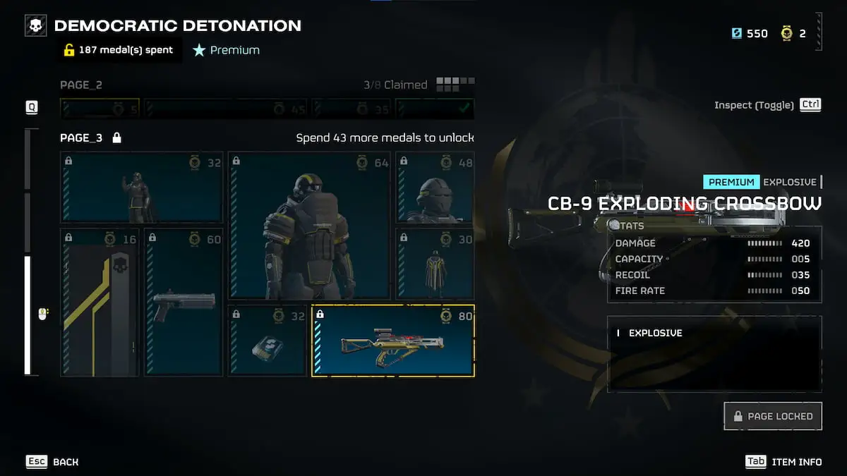 CB-9 Exploding Crossbow stats in Helldivers 2