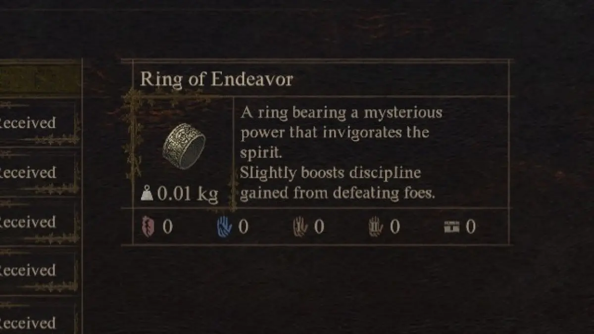 The Ring of Endeavor item in Dragon's Dogma 2, in the game's menu.