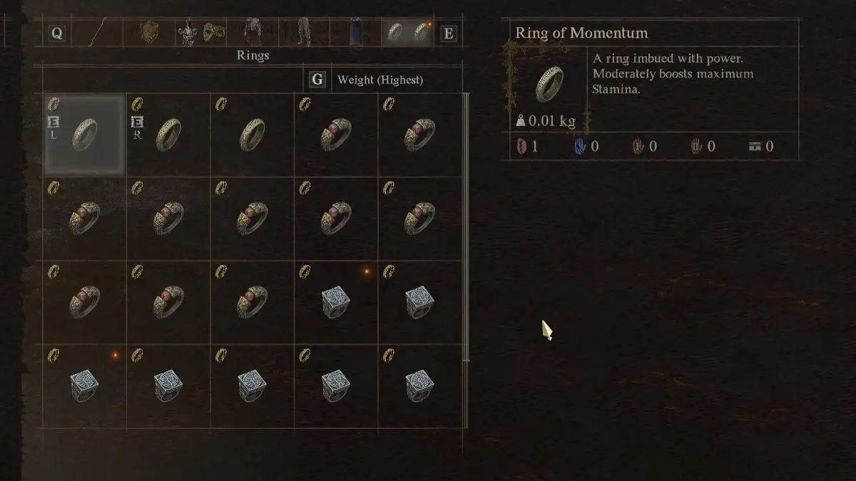 The Ring of Momentum item in Dragon's Dogma 2, in the game's menu.