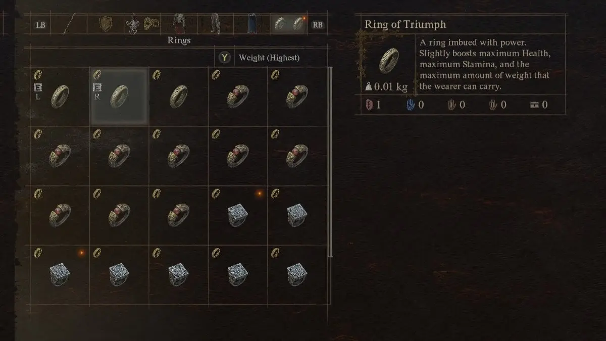 The Ring of Triumph item in Dragon's Dogma 2, in the game's menu.