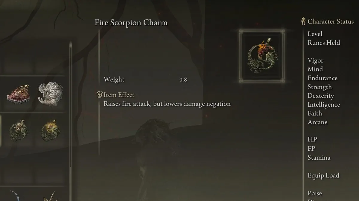 The Fire Scorpion Charm item in Elden Ring.