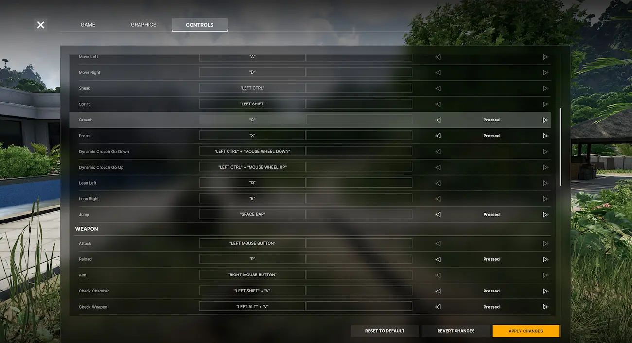 Keybinds options in Gray Zone Warfare.