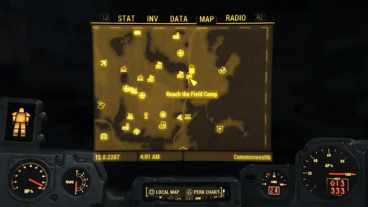 An in game image of the map from Fallout 4