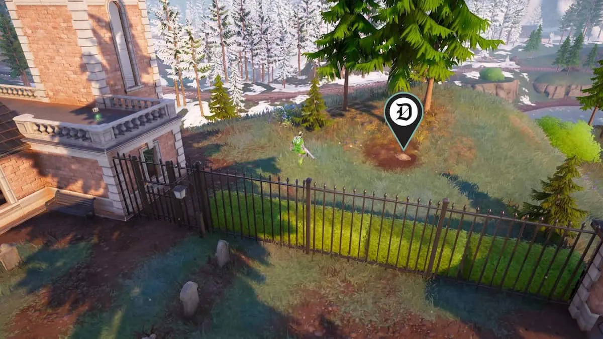 The Artifact location in The Cemetery marked in Fortnite.