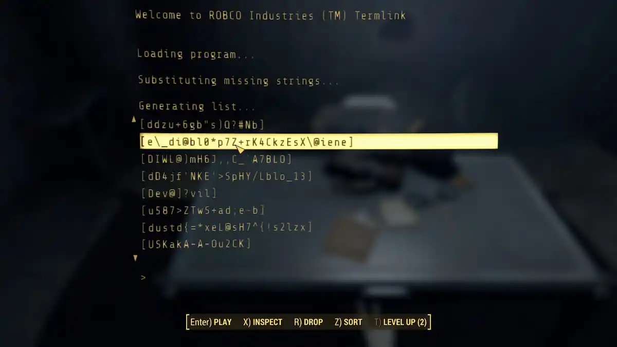 Password list in the pip-boy in Fallout 4