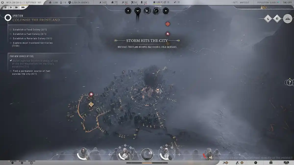 Storm hits the city in Frostpunk 2