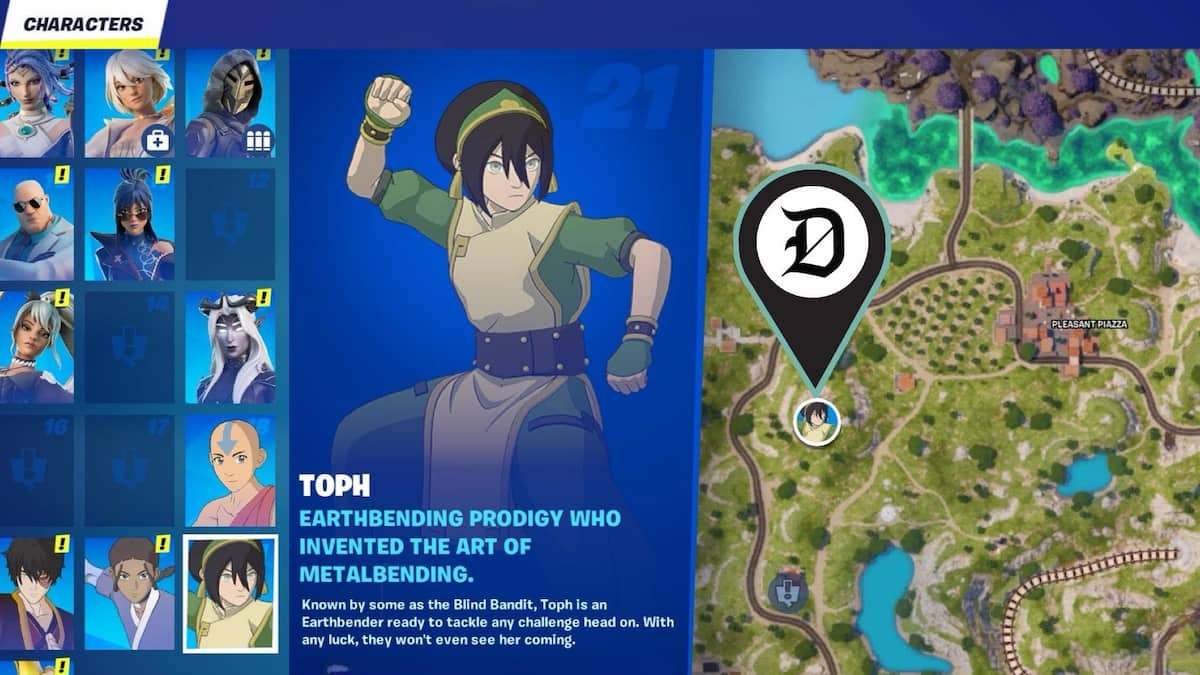 Toph's location in Fortnite.