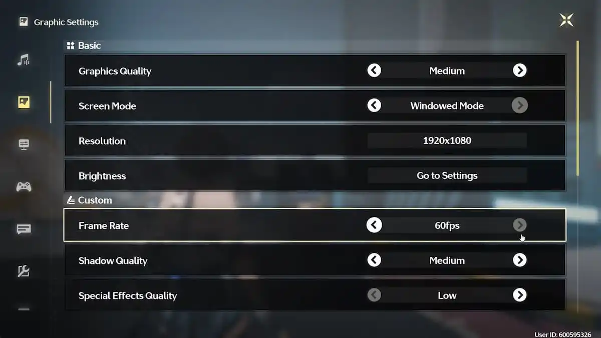 Wuthering Waves options menu showing the FPS limiter