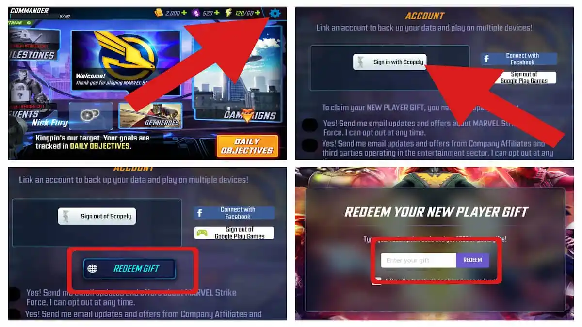 How to redeem codes in Marvel Strike Force