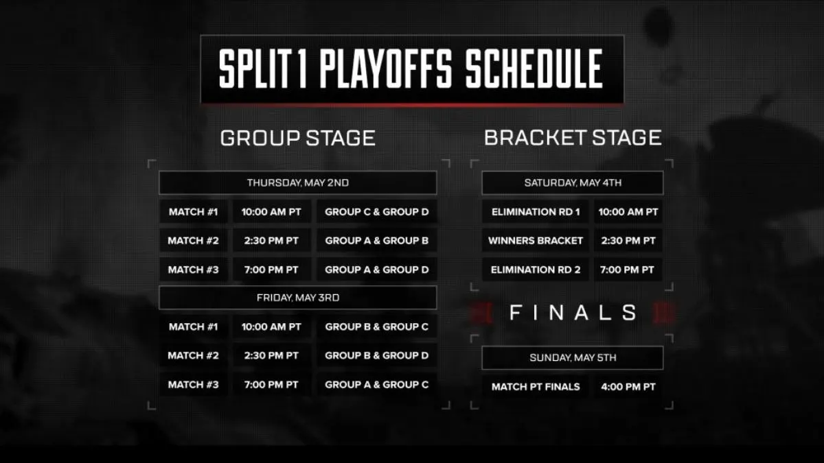 The schedule for ALGS Split 1 Playoffs 2024