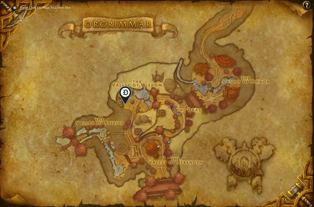 WoW Valley of Wisdom map with the location of Blackhoof marked