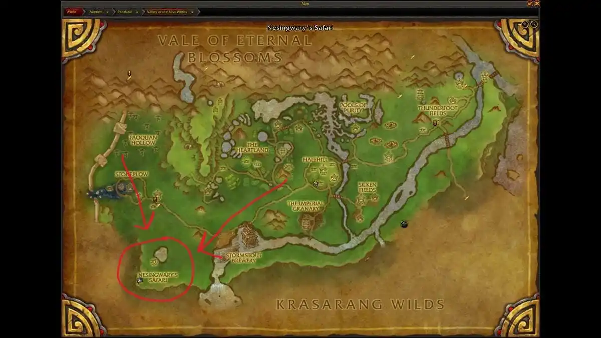 Nesingwary's Safari Map location in WoW MoP Remix