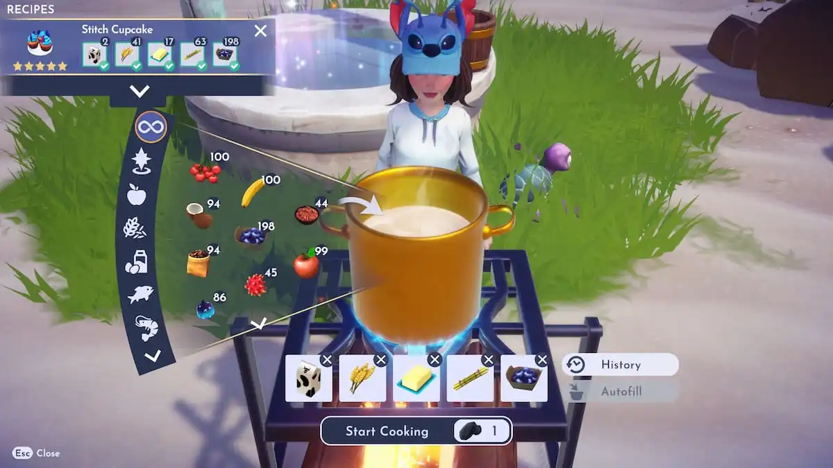 Cooking Stitch Cupcakes in Disney Dreamlight Valley.