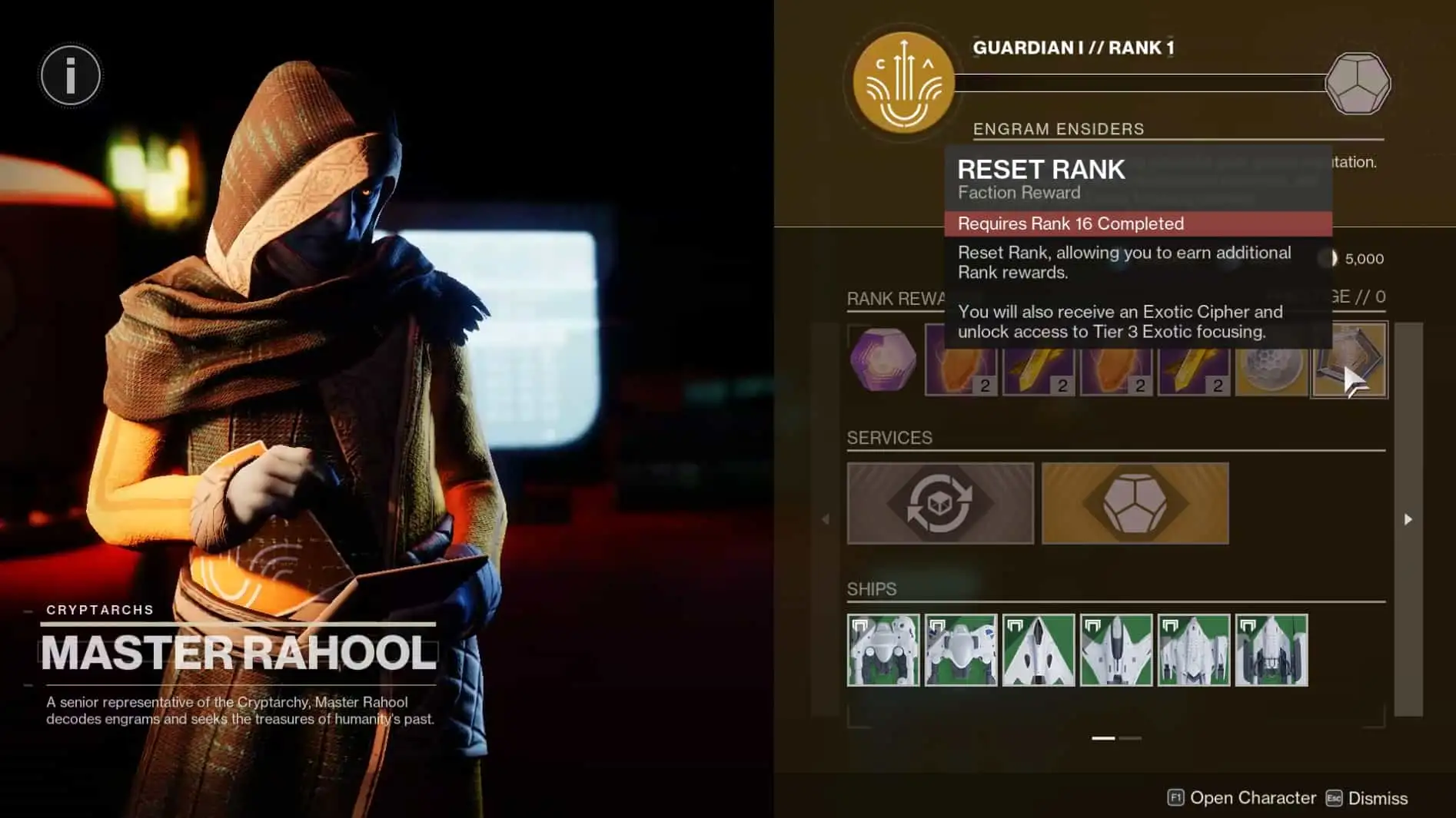 Master Rahool's vendor screen in Destiny 2.