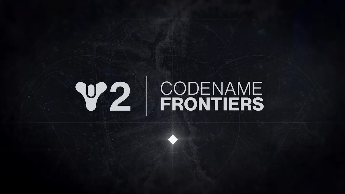 A black title with the Destiny 2 logo and "codename frontiers" written next to it.