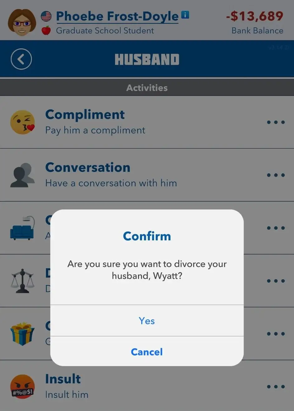 Divorce in BitLife.