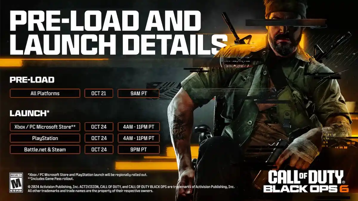 CoD Black Ops 6 pre-load and launch details.