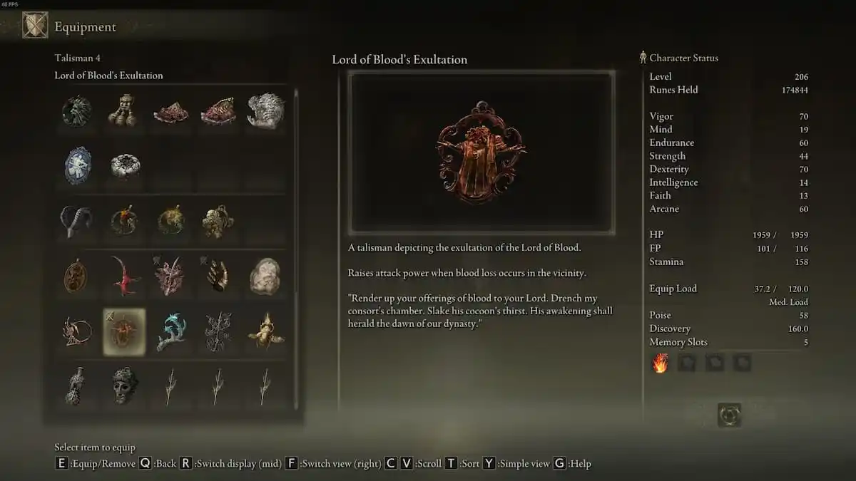 Lord of Blood's Exultation Talisman in Elden Ring.