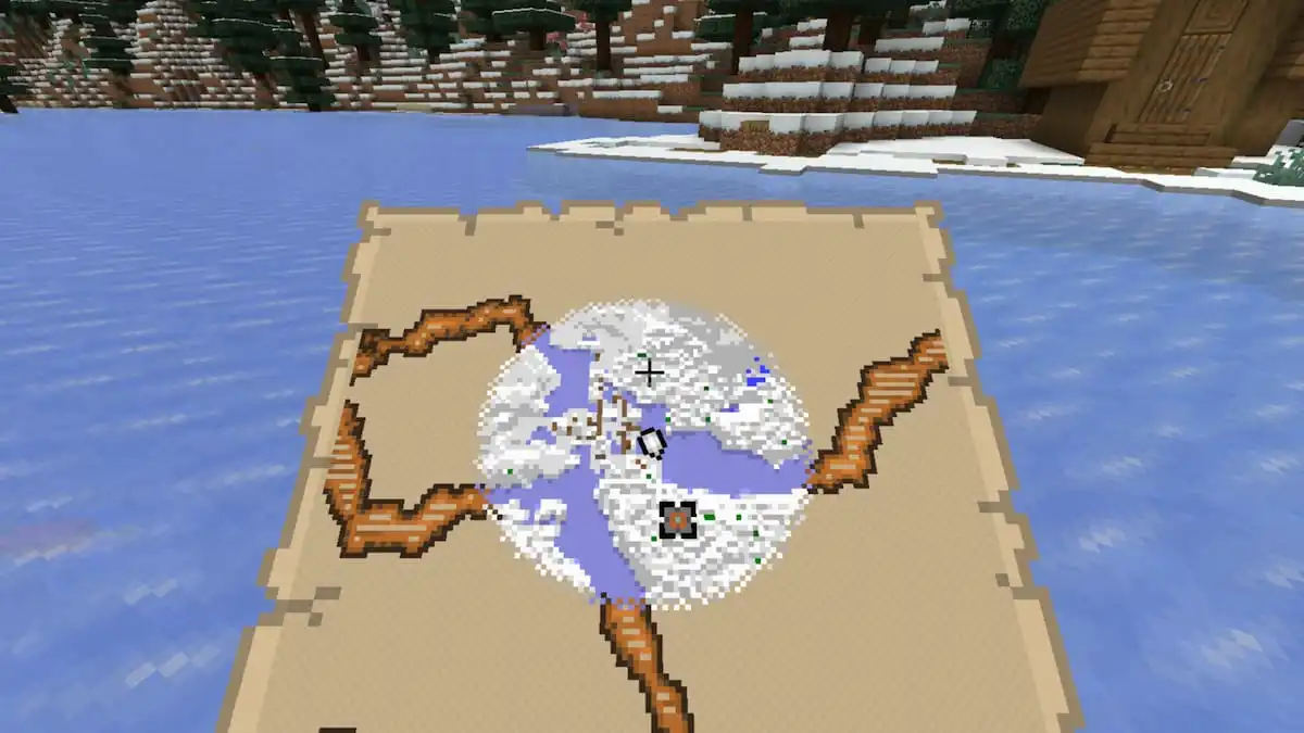 A map marking a trial chamber location in Minecraft.