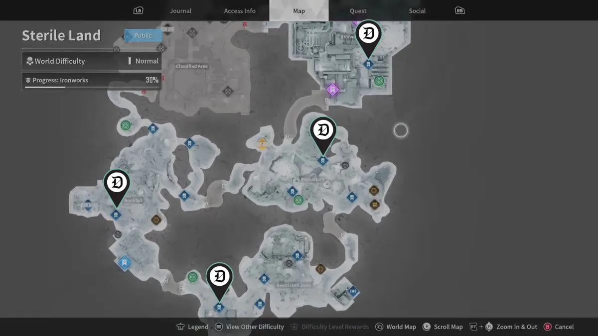 A map marking mission locations to earn materials for the Thunder Cage in The First Descendant.