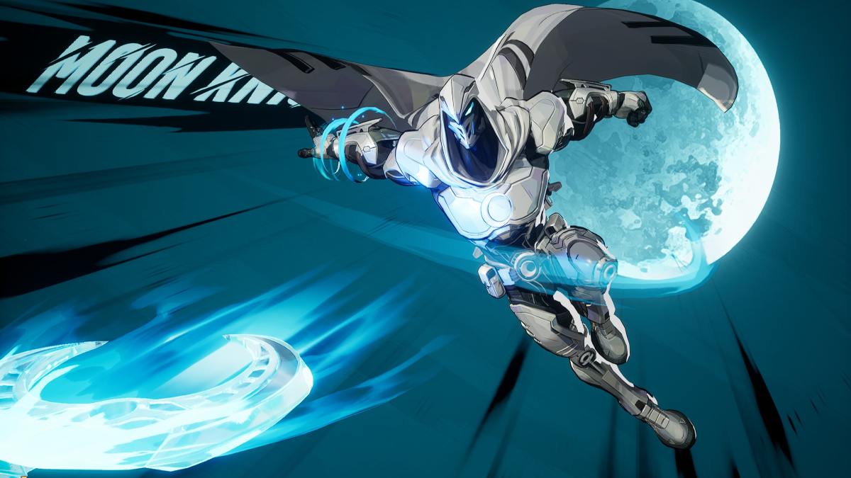 Moon Knight in stylized shot with hero name for the Marvel Rivals hero menu