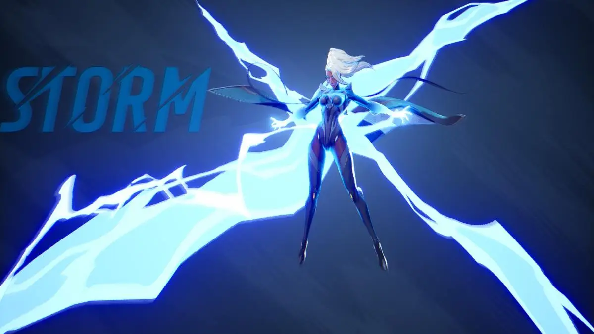 Storm in stylized shot with hero name for the Marvel Rivals hero menu